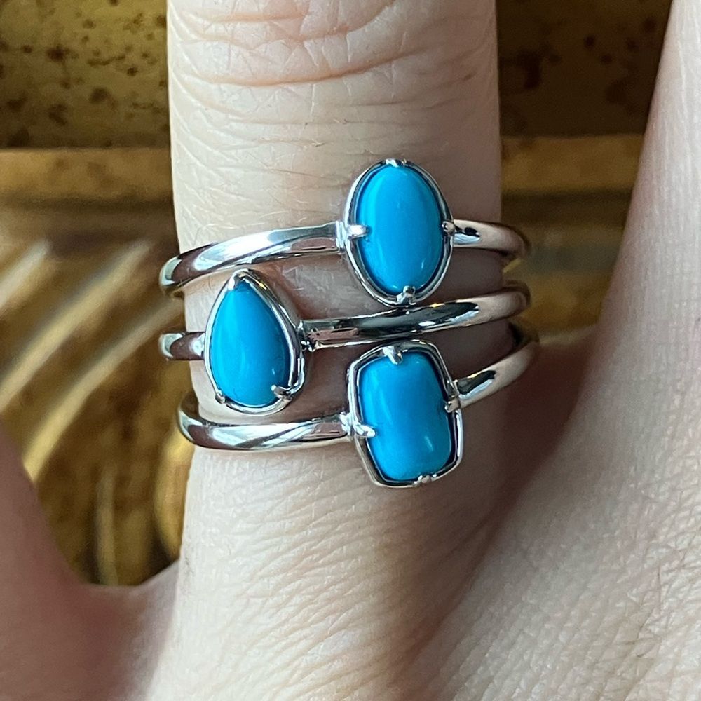 Sleeping Beauty Turquoise Sterling Silver Stackable Ring Set Size 6